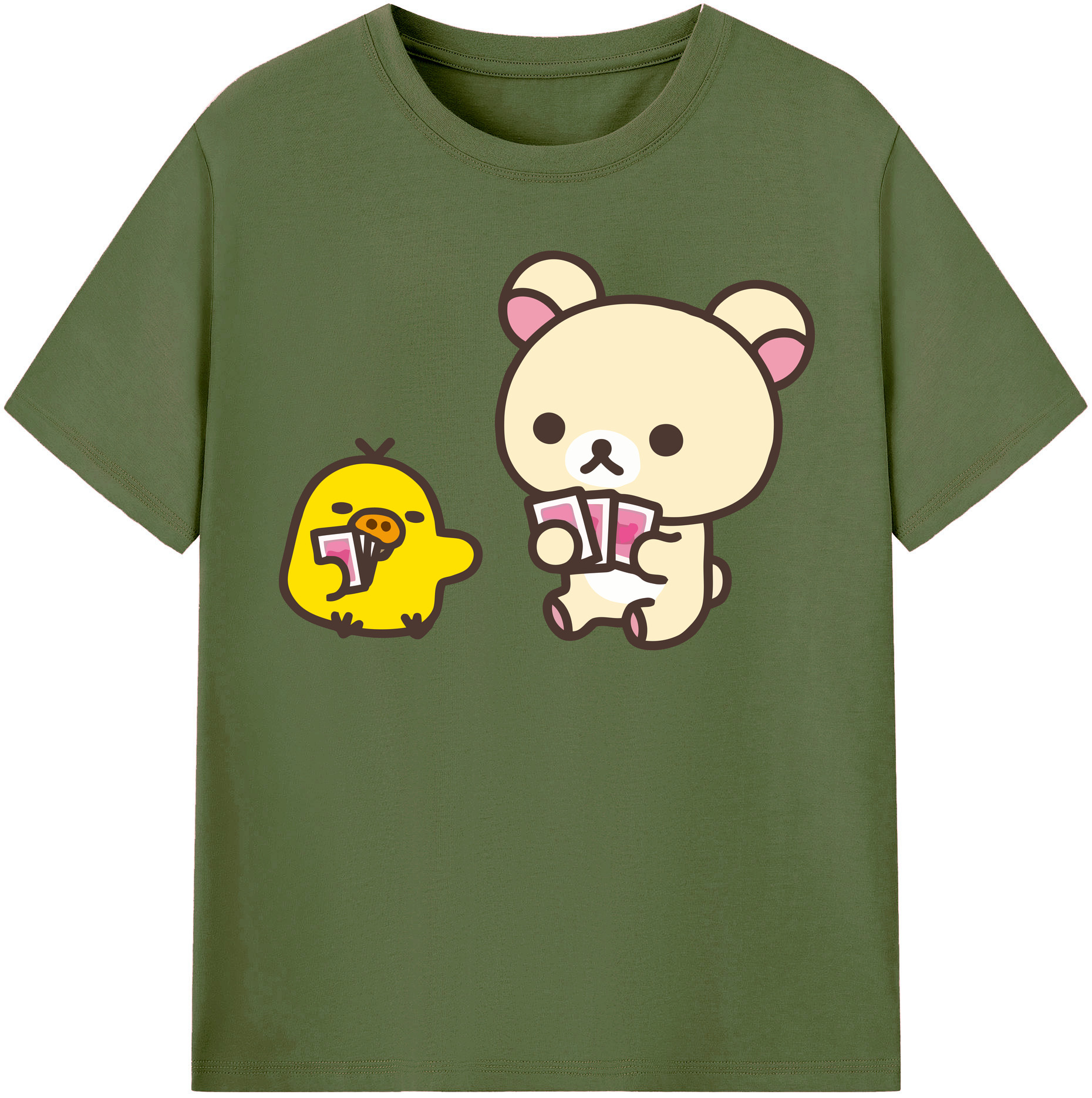 （画像用） リラックマ リラックマ キイロイトリ Rilakkuma Korilakkuma Kiiroitori 綿100％半袖Tシャツ（フロントプリント）
